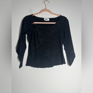 Californiagrown Y2K Square neck 2/3 sleeve Black Top Floral Dust Print Size S
